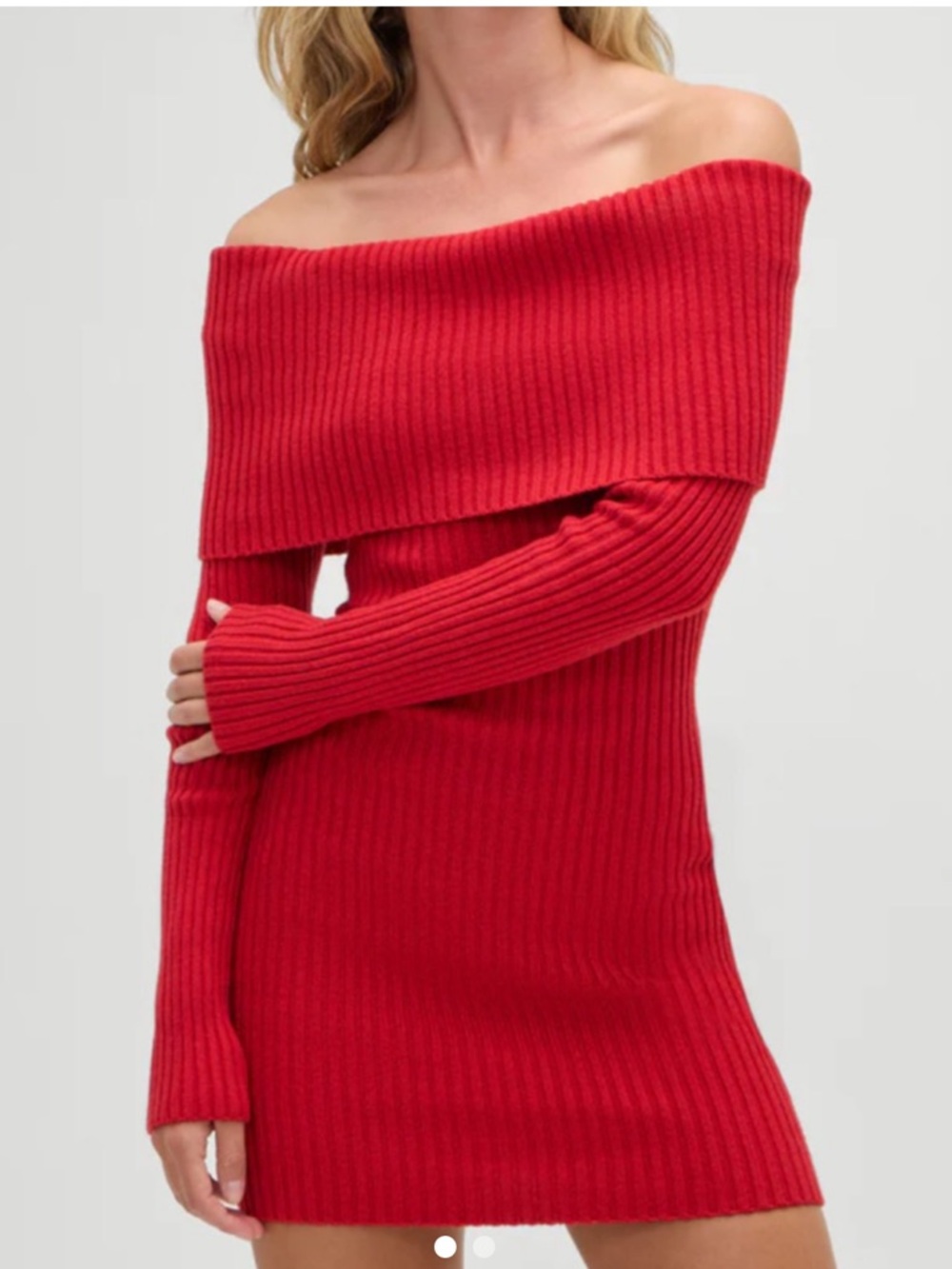 Frankie's Bikinis Red Off-the-Shoulder Ribbed Sweater Dress